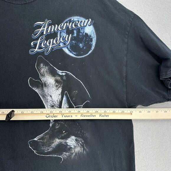 Y2K American Legacy Wolf Double Sided Black Tshirt Mens 2XL Native American VTG - Picture 6 of 7